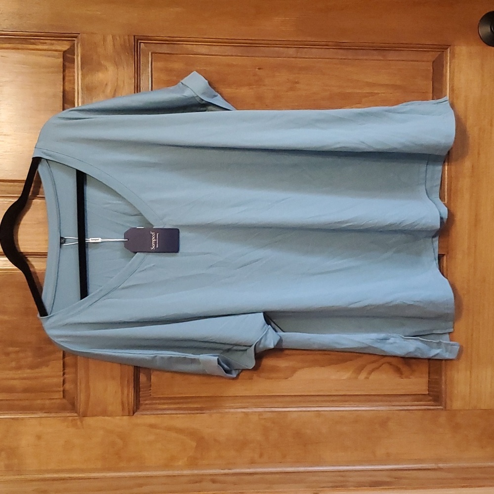 NWT Sampeel V Neck Roll Sleeve Teal Shirt Size 3X